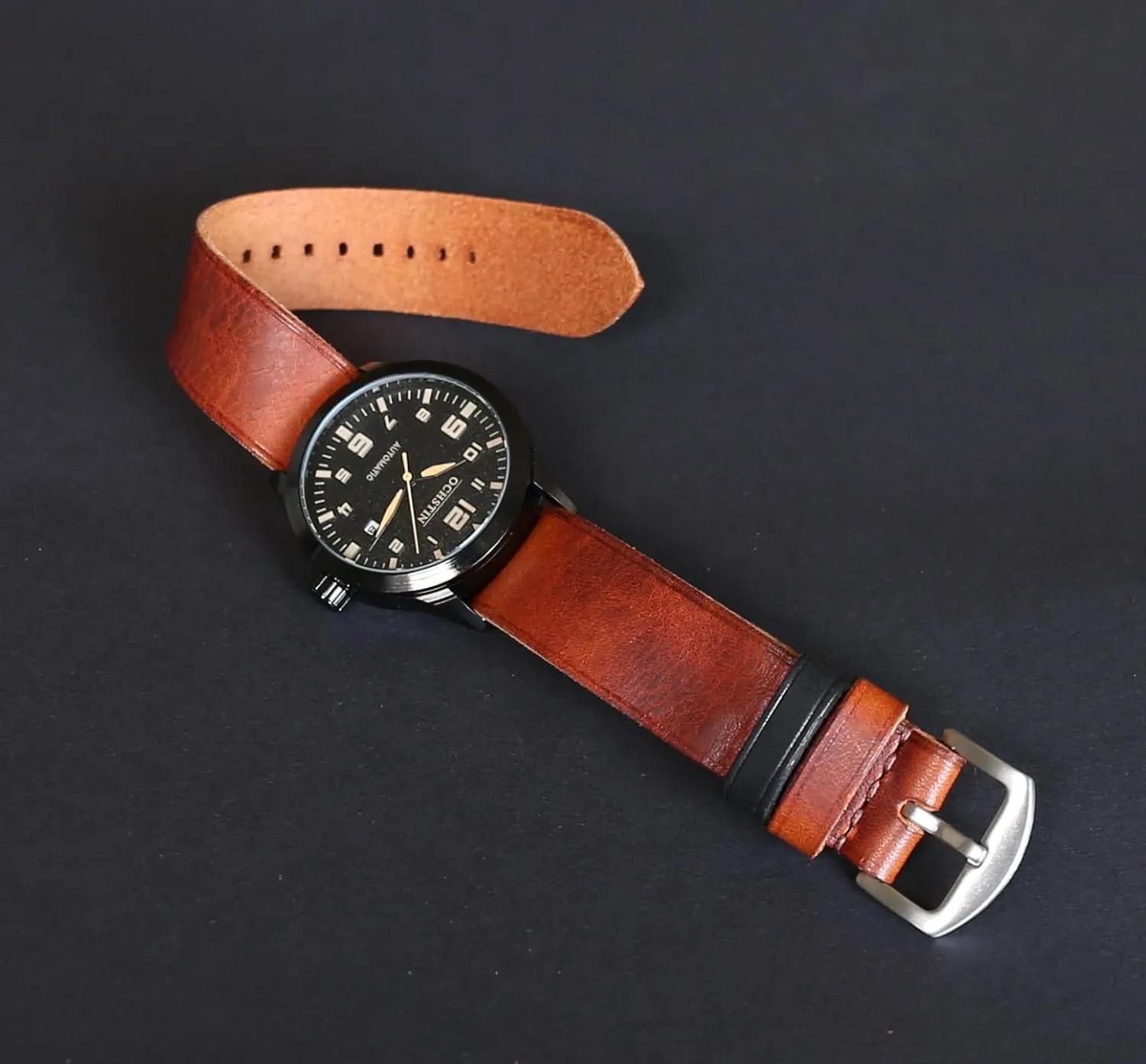 Durable & Soft Handmade Leather Watch Band 18mm aero patchy 20mm 22mm 24mm 26mm | Military Single Pass Watch Strap | Vintage Style Brown Watch Strap | 