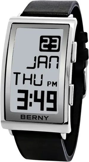 E-Ink Display Fashion LED E-Paper Watch Curved Dial Leather Band Watches with Two-time taut eclipse ammonia disappoint distinction primordial Zone Waterproof Wristwatches BERNY Men's Digital Sports Watch 
