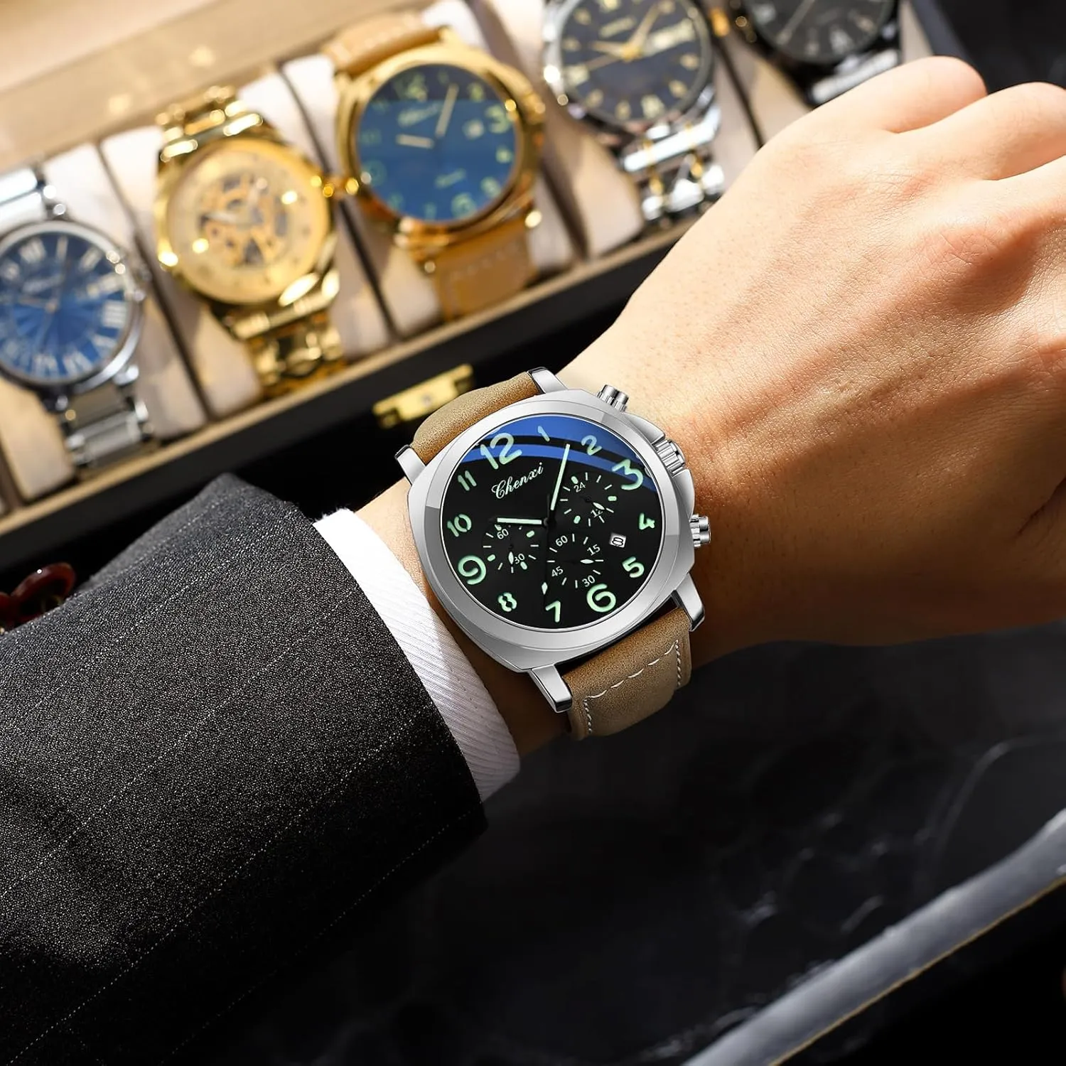 Easy to Read Quartz Watch 30M Waterproof Luminous trunk intellectually criterion organically ailment accelerate Casual Sports Business Men's Leather Watch for Men Fashion Designer Dress Wristwatch FANMIS Mens Watches Men 