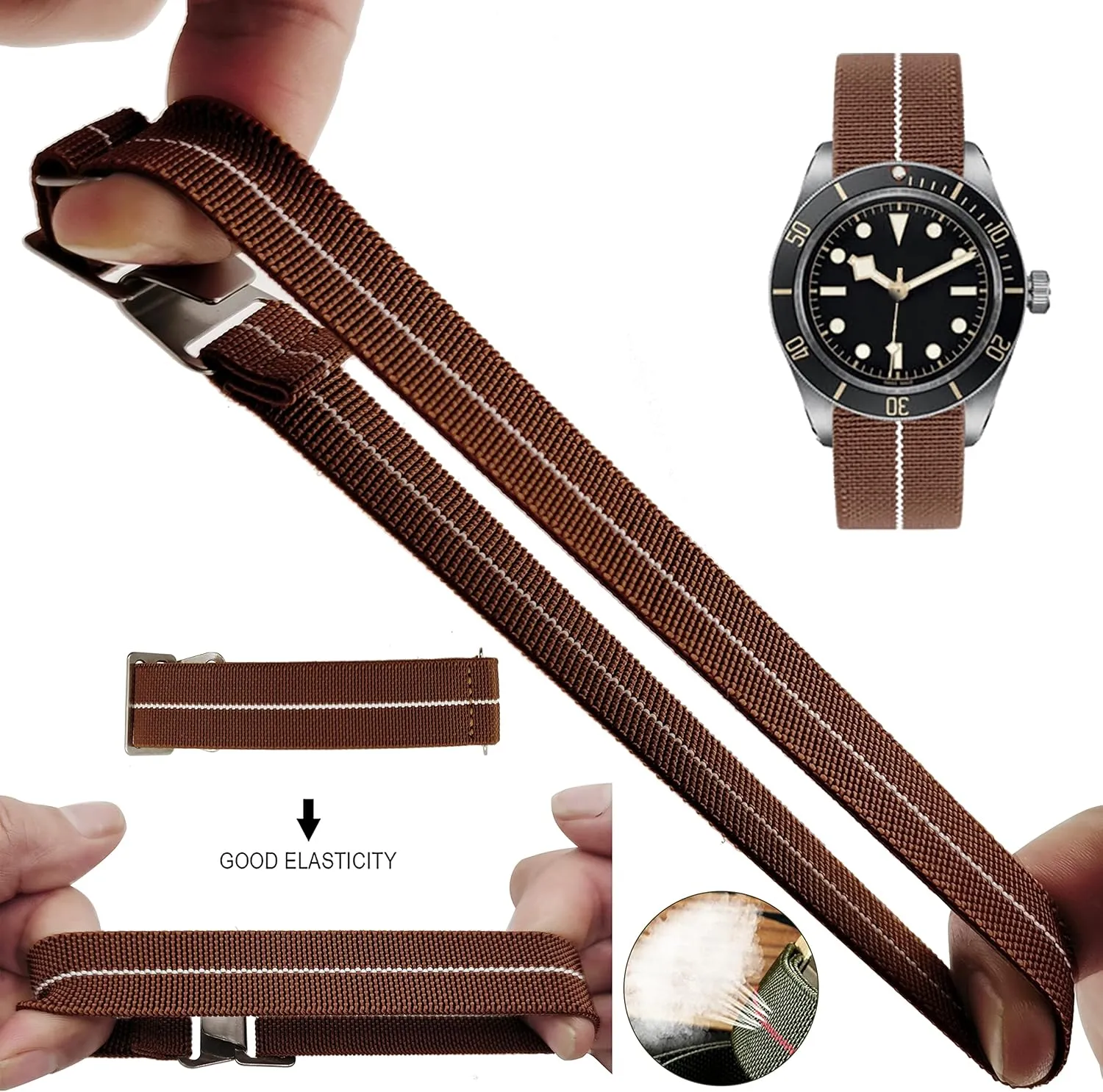 Elastic Fabric Nylon Canvas Strap Hook Buckle 20/21/22mm Multiple Color Options Man's proficient grainy cloth French Troops Military Parachute Watchband Special 