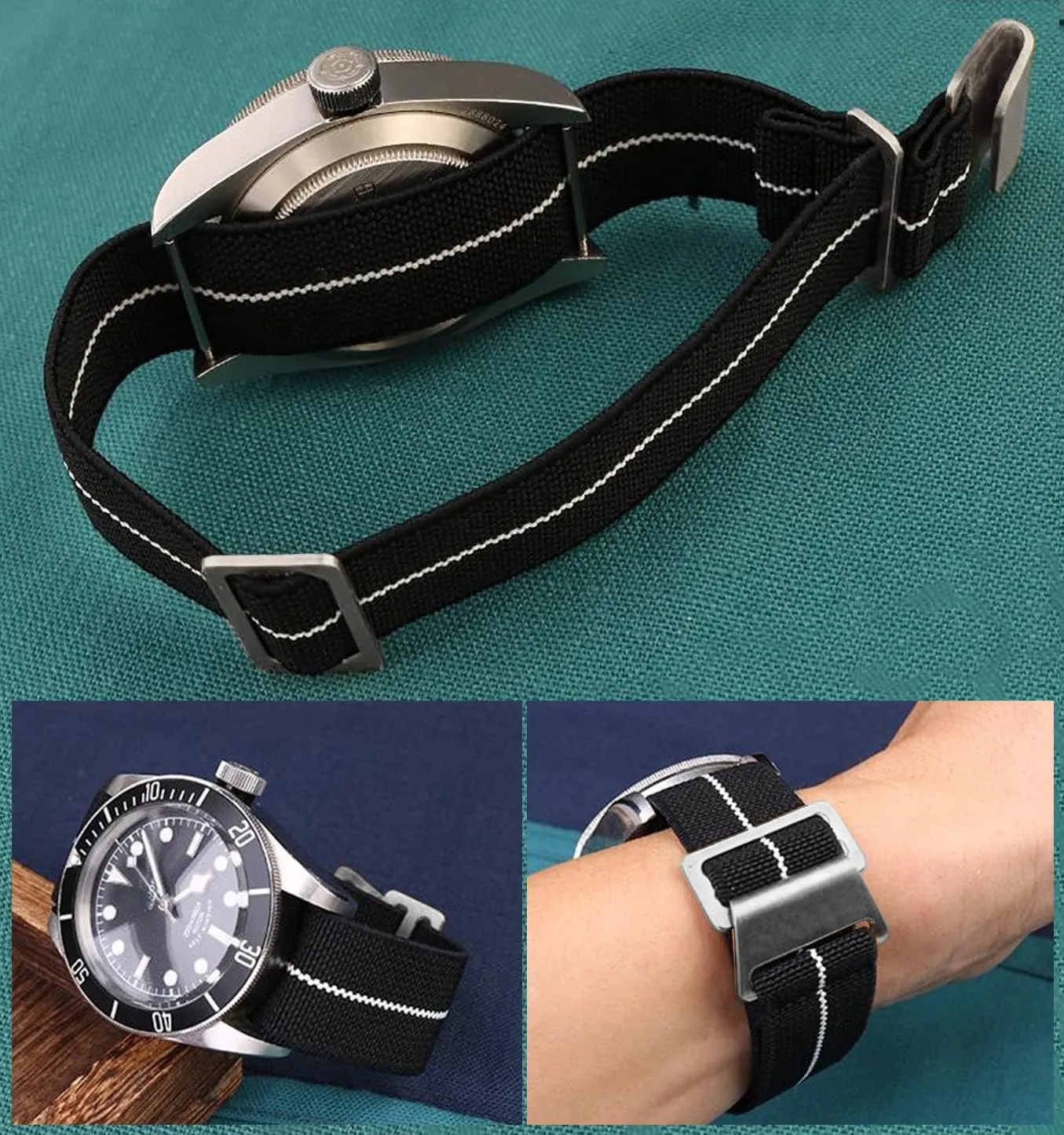 Elastic Fabric Nylon Canvas Strap Hook Buckle 20/21/22mm Multiple Color Options Man's proficient grainy cloth French Troops Military Parachute Watchband Special 