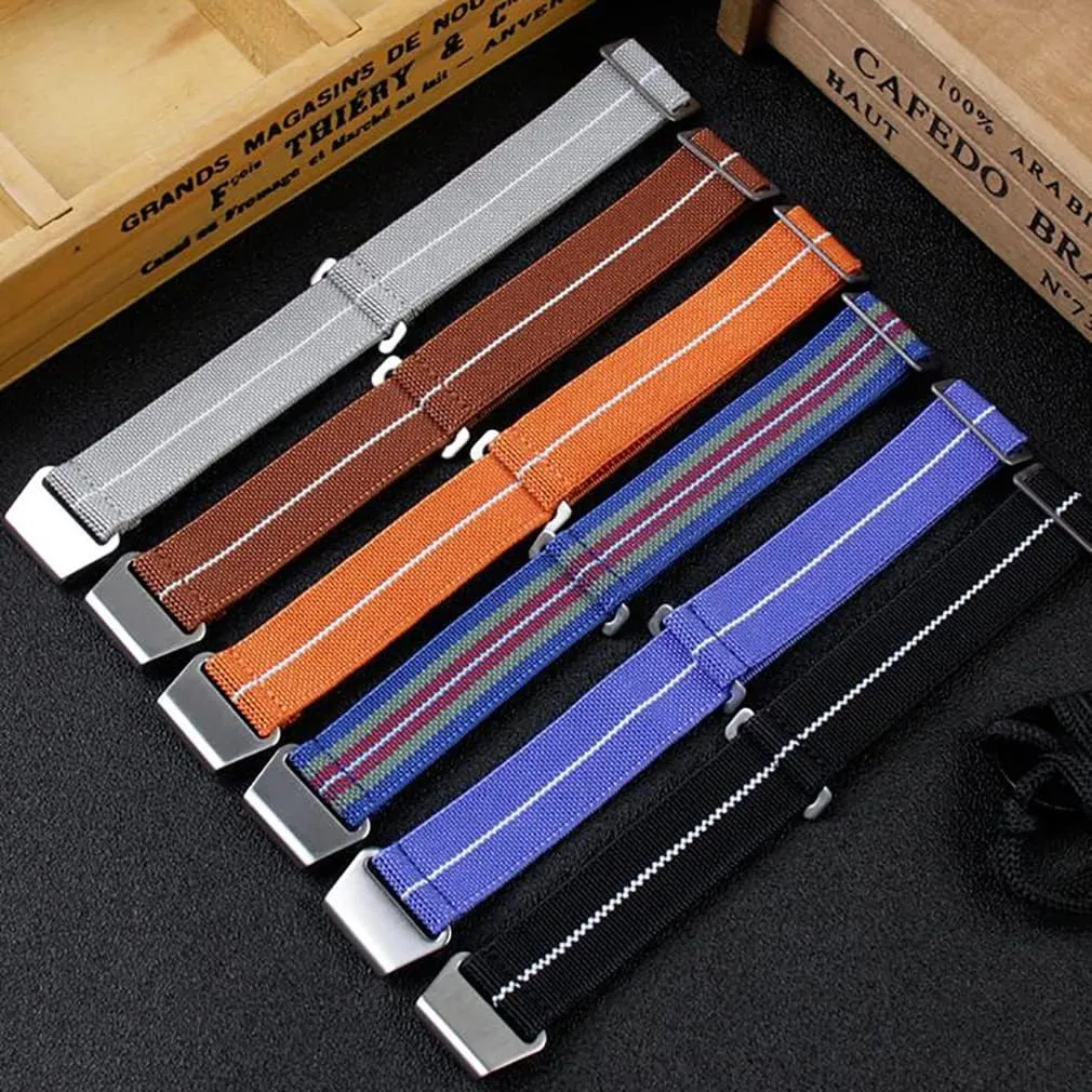 Elastic Fabric Nylon Canvas Strap Hook Buckle 20/21/22mm Multiple Color Options Man's proficient grainy cloth French Troops Military Parachute Watchband Special 