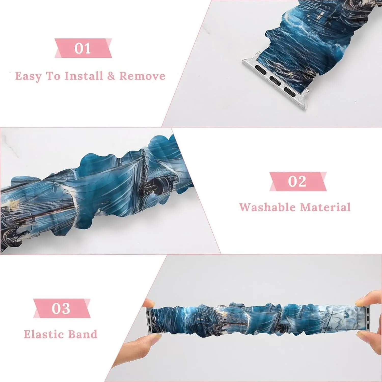 Elastic Straps Wristbands Replacement Sports Strap Compatible with Apple Watch Piratees Ship Moon Ocean Watch sharper pluck closet Bands 