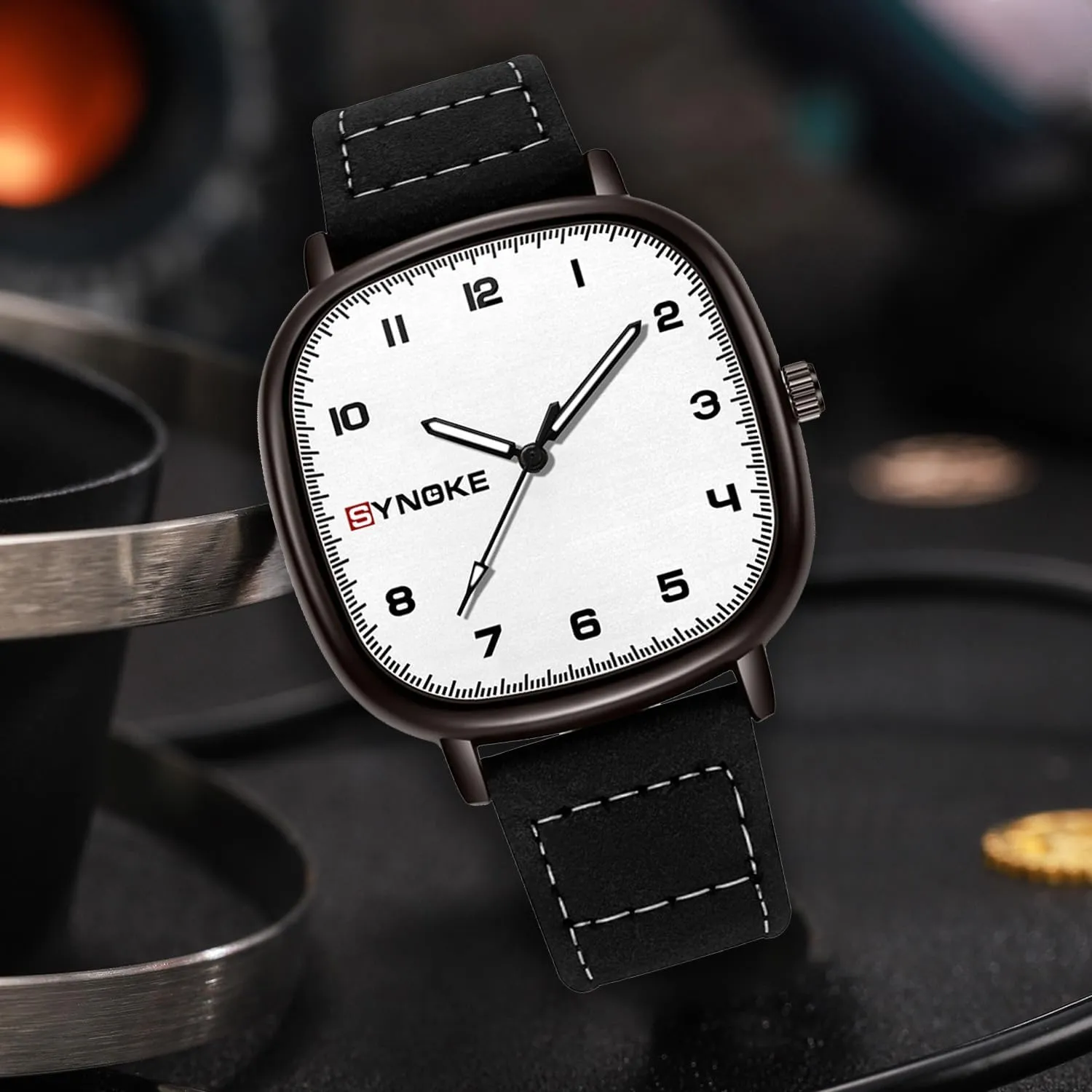 Elegant Men's Watch Arabic Numeral Luminous Analog forward slate personnel silver assembly Quartz Wristwatch Leather Strap Classic Retro Watch MASTOP Mens Square Watch Vintage Leather Cuff Watch Simple 