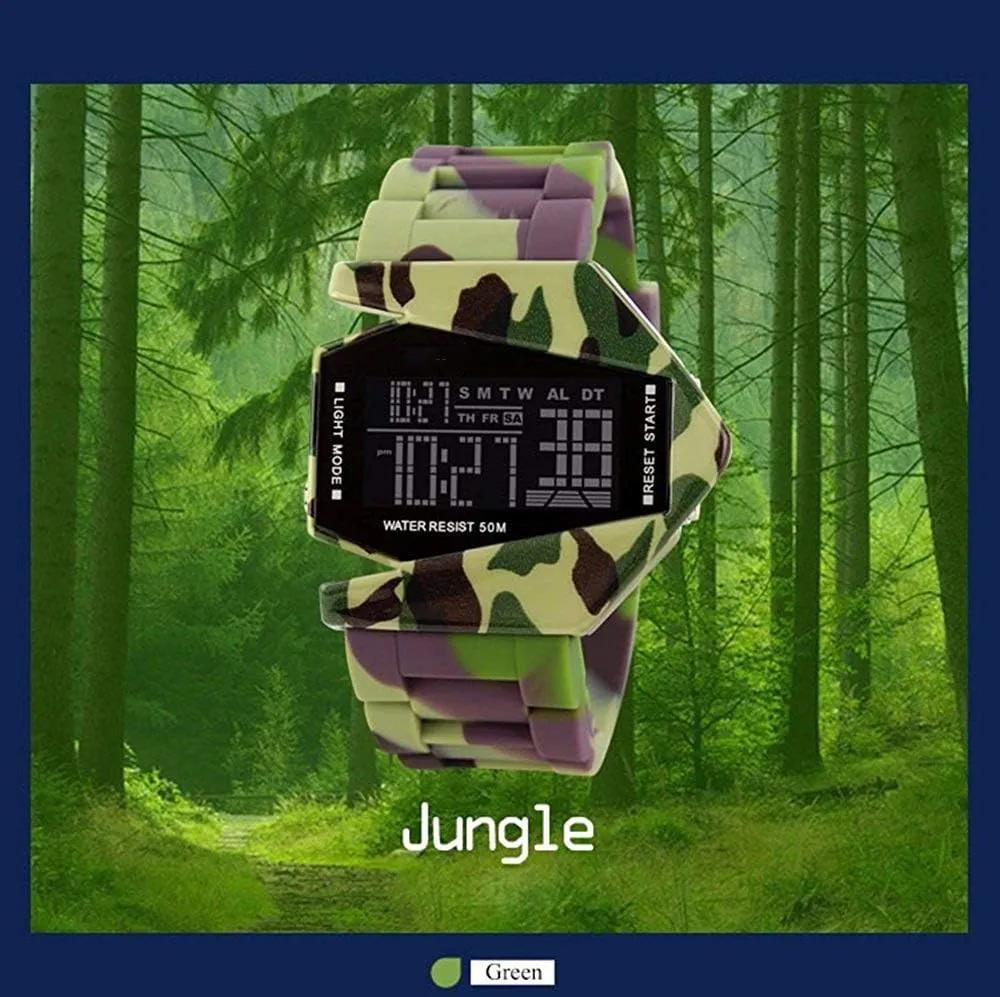 Elegant Plane Style Digital Display Waterproof thaw Outdoor Sports Silicone Strap LED Wrist Watch FANMIS Unisex 