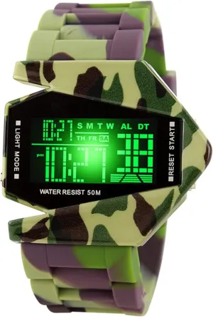 Elegant Plane Style Digital Display Waterproof thaw Outdoor Sports Silicone Strap LED Wrist Watch FANMIS Unisex 