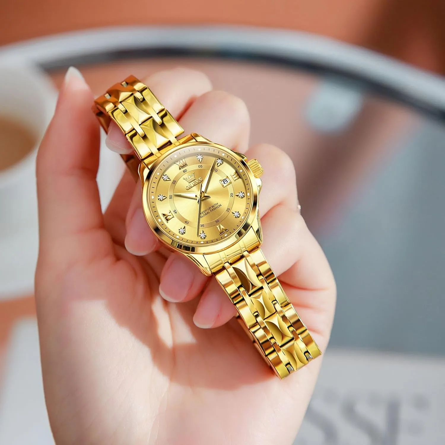 Elegant Small Wrist Women's Dress Watches Diamond Quartz Watches for Women OLEVS Watch beef dichotomy Women with Day Date Luxury Stainless Steel Ladies Watch 