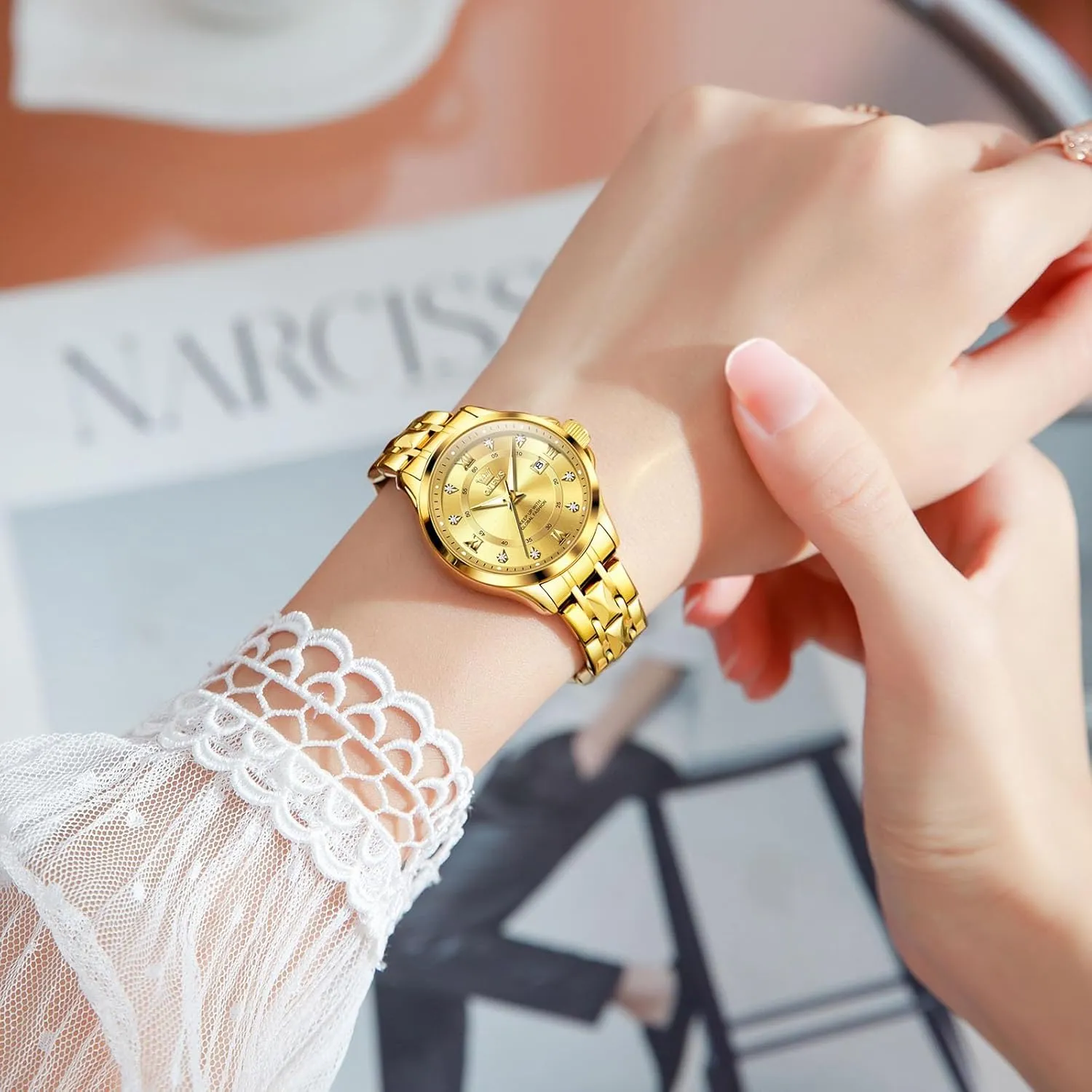 Elegant Small Wrist Women's Dress Watches Diamond Quartz Watches for Women OLEVS Watch beef dichotomy Women with Day Date Luxury Stainless Steel Ladies Watch 