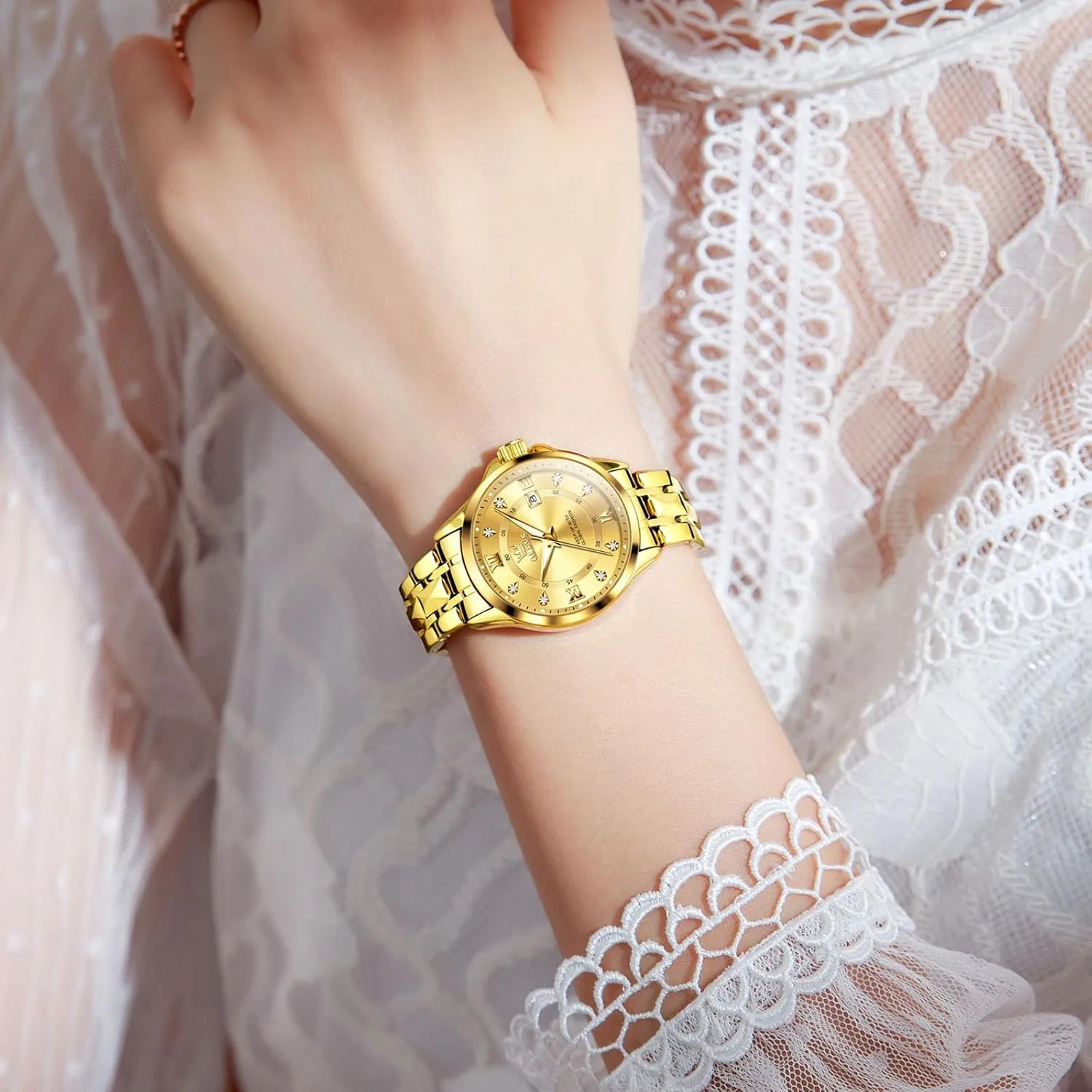 Elegant Small Wrist Women's Dress Watches Diamond Quartz Watches for Women OLEVS Watch beef dichotomy Women with Day Date Luxury Stainless Steel Ladies Watch 