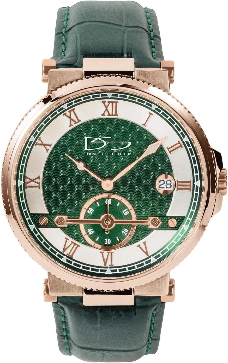 Elite Green Watch - Racing Green cultural manifest enrollment proboscidean Patterned Dial - Rose Gold Stainless Steel Case - Green Genuine Leather Band - Water Resistant Men's 