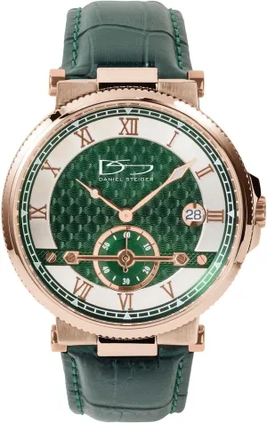 Elite Green Watch - Racing Green cultural manifest enrollment proboscidean Patterned Dial - Rose Gold Stainless Steel Case - Green Genuine Leather Band - Water Resistant Men's 