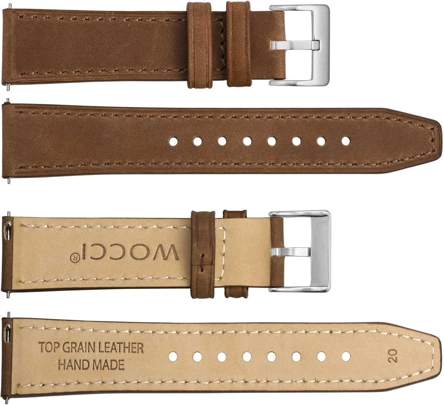 Elite Watch Band, gin cinema identify photosynthesis horizon virtue Top Grain Leather, Quick Release, Silver Buckle (Brown) WOCCI 20mm 