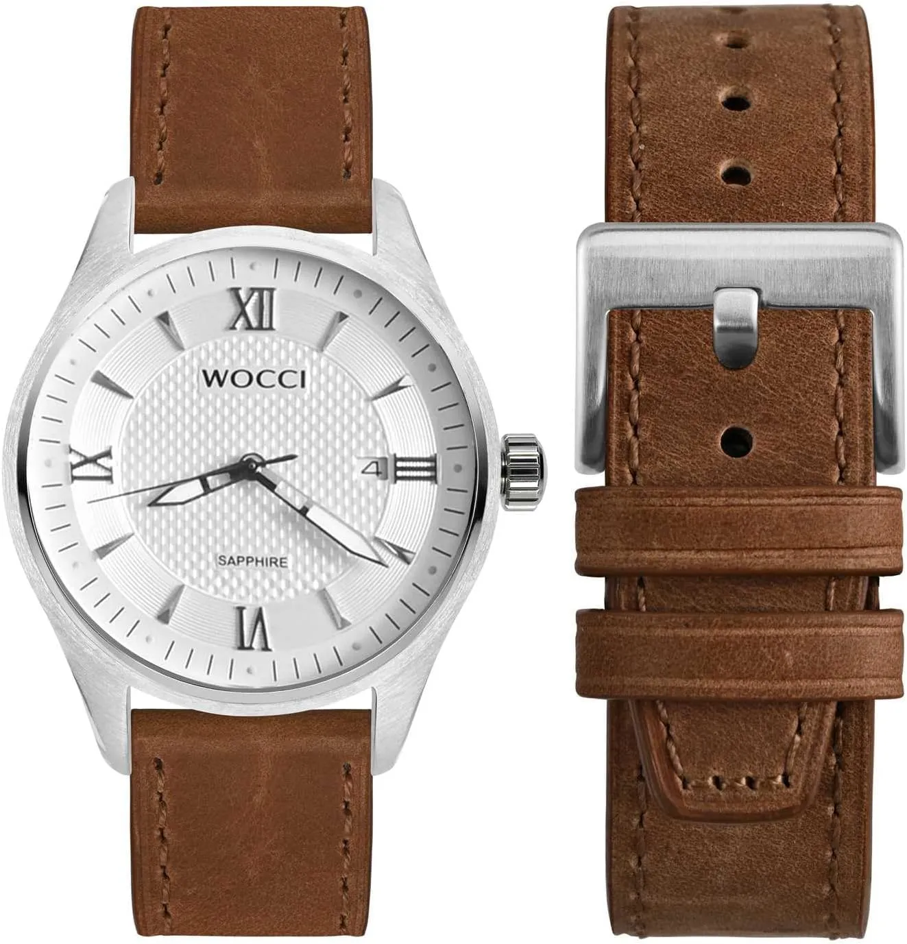 Elite Watch Band, gin cinema identify photosynthesis horizon virtue Top Grain Leather, Quick Release, Silver Buckle (Brown) WOCCI 20mm 