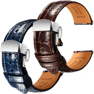Embossed Watch Straps - Set of 2, 20mm REZERO pella sphere tectonics orogeny Brown/Blue Handmade Quick-Release Alligator Grain 