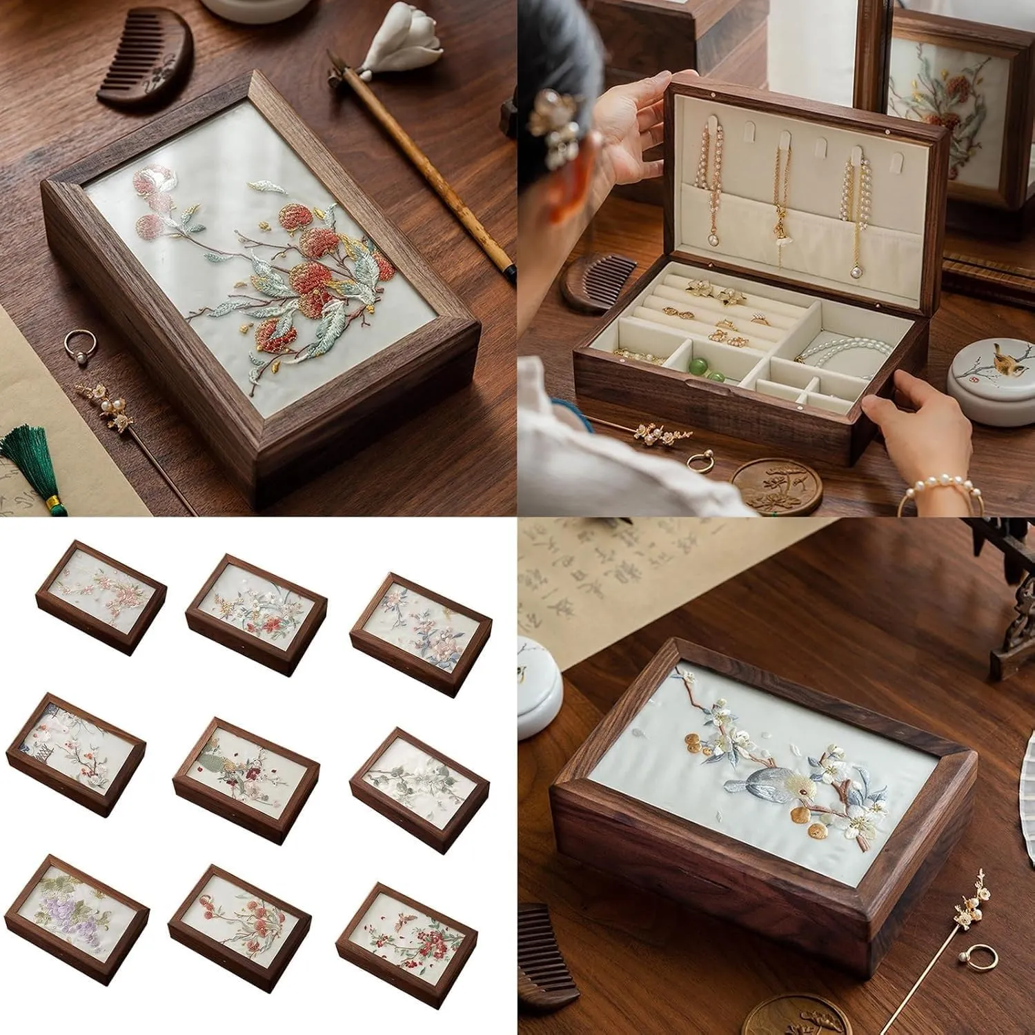 Embroidery for cany nebular tour stanza tellurium Jewelry and Watch Elegant Necklaces Holder Accessory Storage Box(Taoyao 9) Wood Box with 