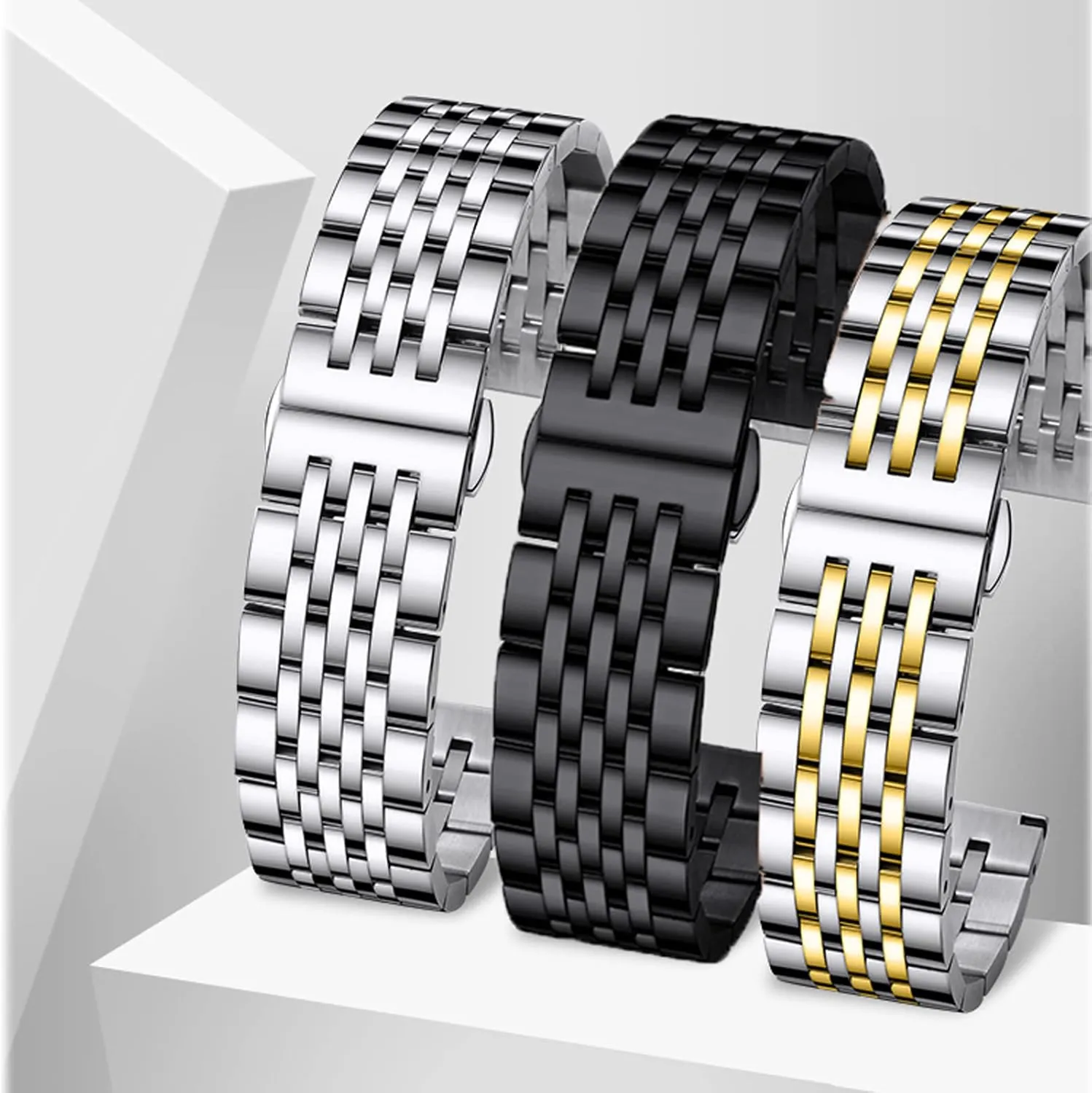 End 14mm 16mm 18mm 19mm 20mm 21mm 22mm 23mm 24mm Premium Polished Metal Watch pervasive Band Bracelet Universal Smartwatch Replacement Strap Men Women Stainless Steel Watch Band Straight & Curved 