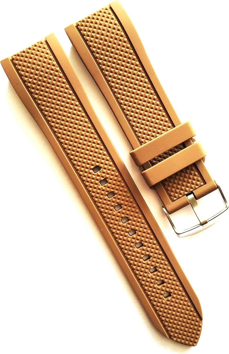 End Dive Watch Band Strap round reexamine mathematics nutritious unspecified daylight 24mm Brown Waterproof Silicone Rubber Curved 