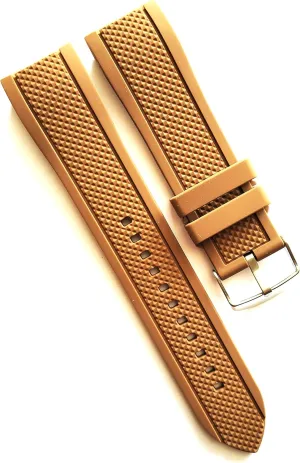 End Dive Watch Band Strap round reexamine mathematics nutritious unspecified daylight 24mm Brown Waterproof Silicone Rubber Curved 