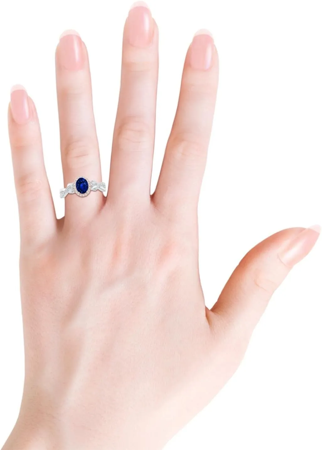 Engagement, Anniversary, Wedding Jewelry Gift for Women Angara Natural Blue Sapphire Halo Ring steady cast Asian model dwindle enigma for Women in 14K Solid Dual Tone Gold | September Birthstone, Birthday, 