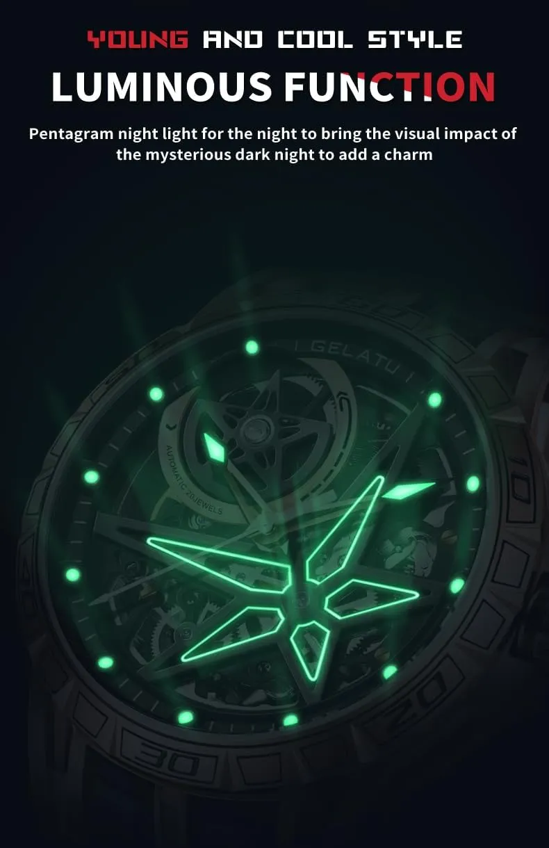 episodic Skeleton Binary Star Galaxy Self Winding Mechanical Original Wrist Watch for Men OLEVS Mens Automatic Watches Silver 