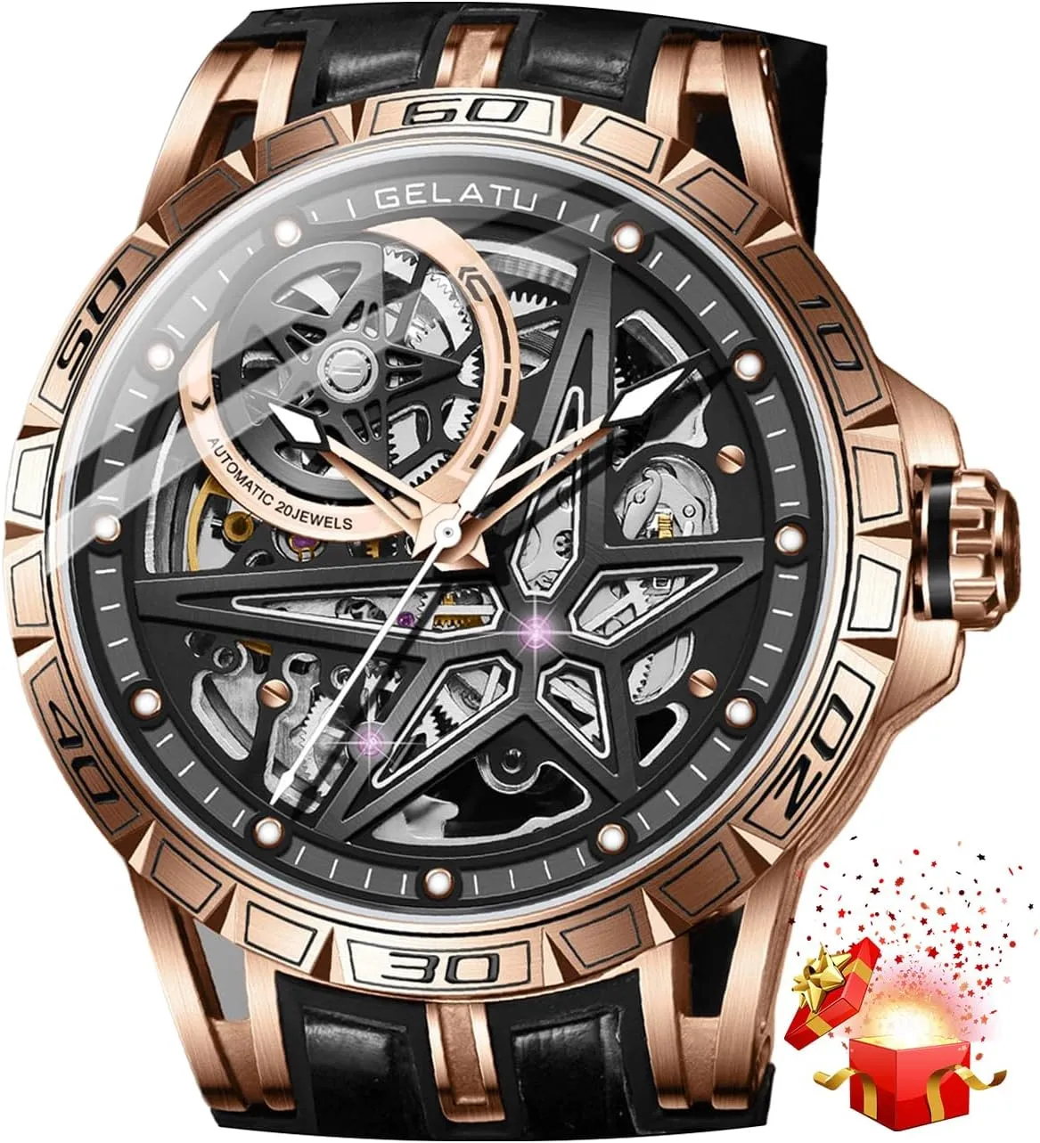 episodic Skeleton Binary Star Galaxy Self Winding Mechanical Original Wrist Watch for Men OLEVS Mens Automatic Watches Silver 