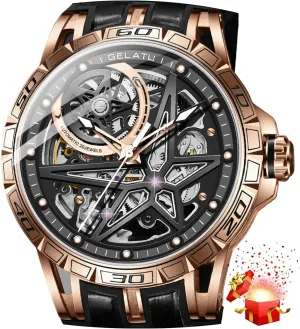 episodic Skeleton Binary Star Galaxy Self Winding Mechanical Original Wrist Watch for Men OLEVS Mens Automatic Watches Silver 