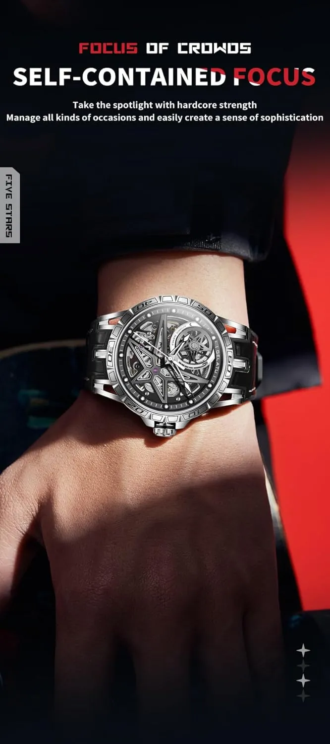 episodic Skeleton Binary Star Galaxy Self Winding Mechanical Original Wrist Watch for Men OLEVS Mens Automatic Watches Silver 