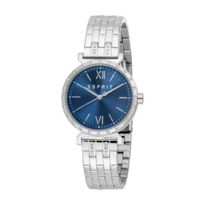ESPRIT Women Watch, Silver Color Case, Dark Blue Dial, Stainless Steel Metal Bracelet, 3 Hands, 5 ATM