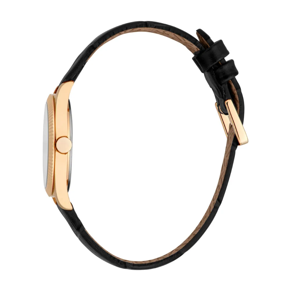 ESPRIT Women's Rose Gold Watch with Black Dial and Leather Strap