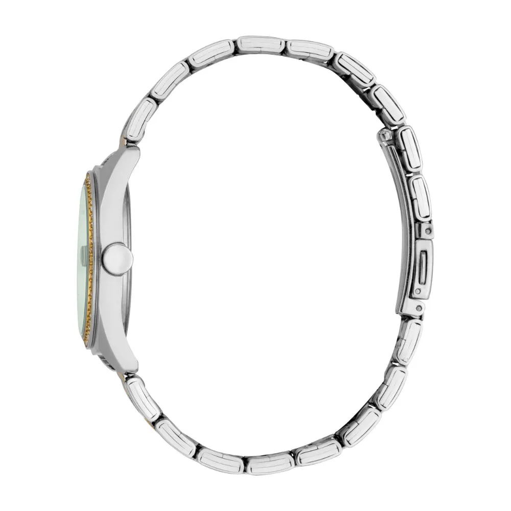 ESPRIT Women's Two Tone Silver & Gold Watch with Dark Green Dial and Date Display