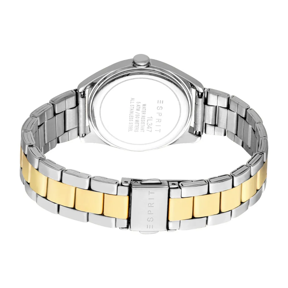 ESPRIT Women's Two Tone Silver & Gold Watch with Dark Green Dial and Date Display