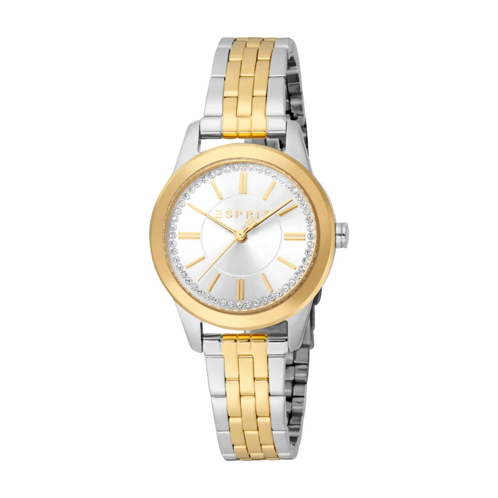 ESPRIT Women's Two Tone Silver & Gold Watch with Silver Dial and Metal Bracelet