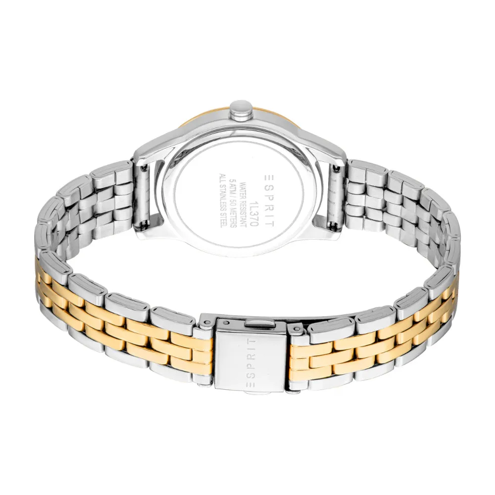 ESPRIT Women's Two Tone Silver & Gold Watch with Silver Dial and Metal Bracelet