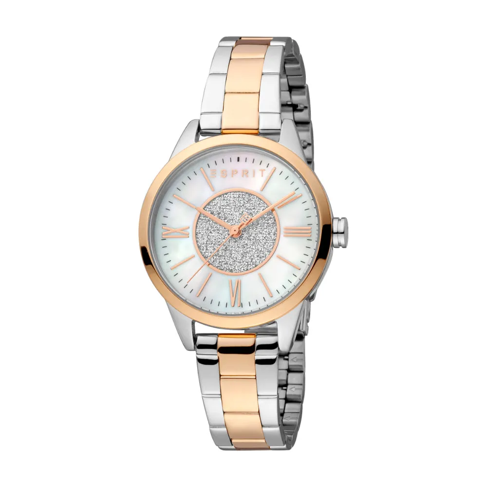 ESPRIT Women's Two Tone Silver and Rose Gold Watch with MOP Dial and Metal Bracelet
