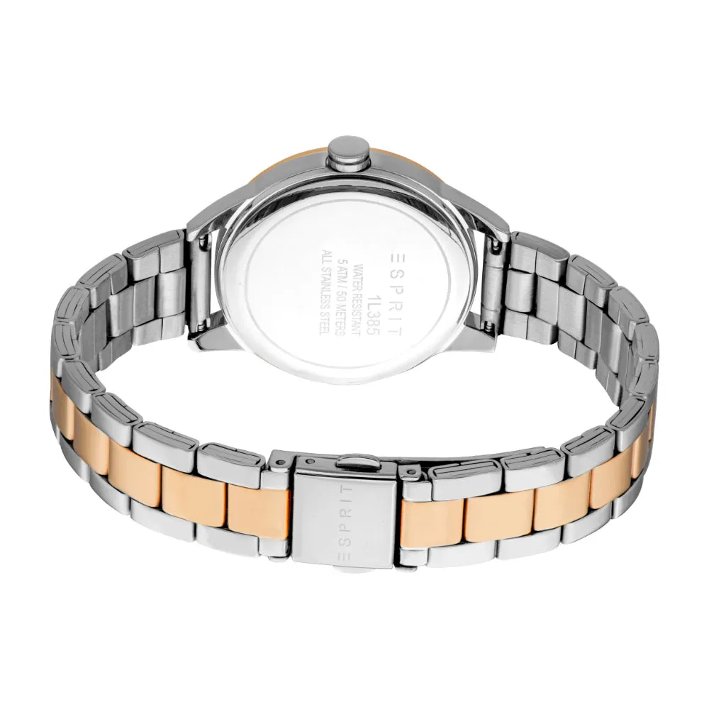 ESPRIT Women's Two Tone Silver and Rose Gold Watch with MOP Dial and Metal Bracelet