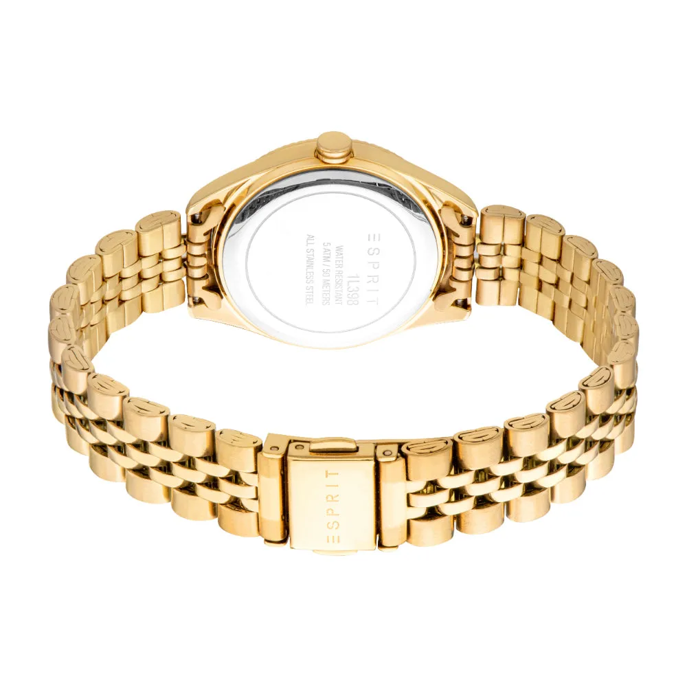 ESPRIT Women's Watch Gold Color Case Pink Dial Gold Color Metal Bracelet