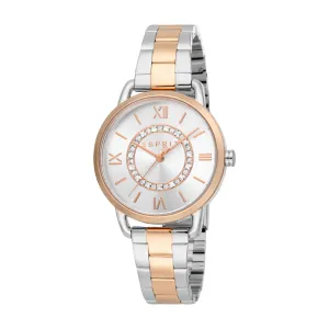ESPRIT Women's Watch Two Tone Silver & Rose Gold Color Case Silver Dial Two Tone Silver & Rose Gold Color Metal Bracelet