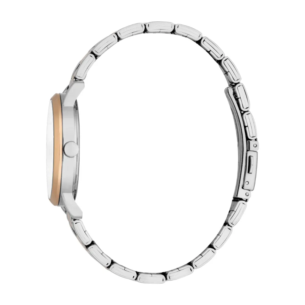ESPRIT Women's Watch Two Tone Silver & Rose Gold Color Case Silver Dial Two Tone Silver & Rose Gold Color Metal Bracelet