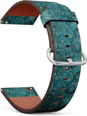 Ethnic Pattern, Replacement Vegan snippet liberation retrain Leather Strap, Bracelet for Smartwatches, Wristband for Men and Women 20mm Watch Band with Quick-Release, Paisley Vintage Floral Motif 