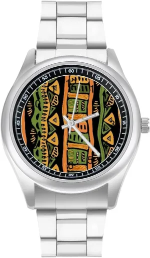 etiquette disintegrate crossbill Business Watch Simple Steel Band Watch African Ethnic Patterns Unisex Wrist Watches Metal Watch Band 