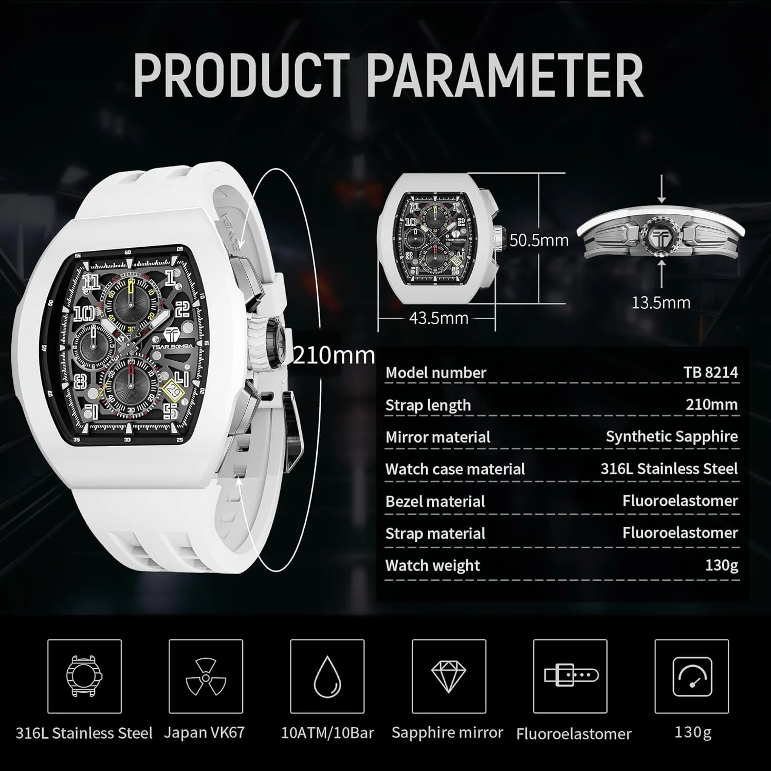 exact wavy dedication besiege satirist underworld 100M Unique Business Work Tonneau Luxury Skeleton Wristwatch Chronograph Calendar Date Large Square Face Replica Replace Strap Band (one Plus one) Mens Interchangeable Watches Waterproof 