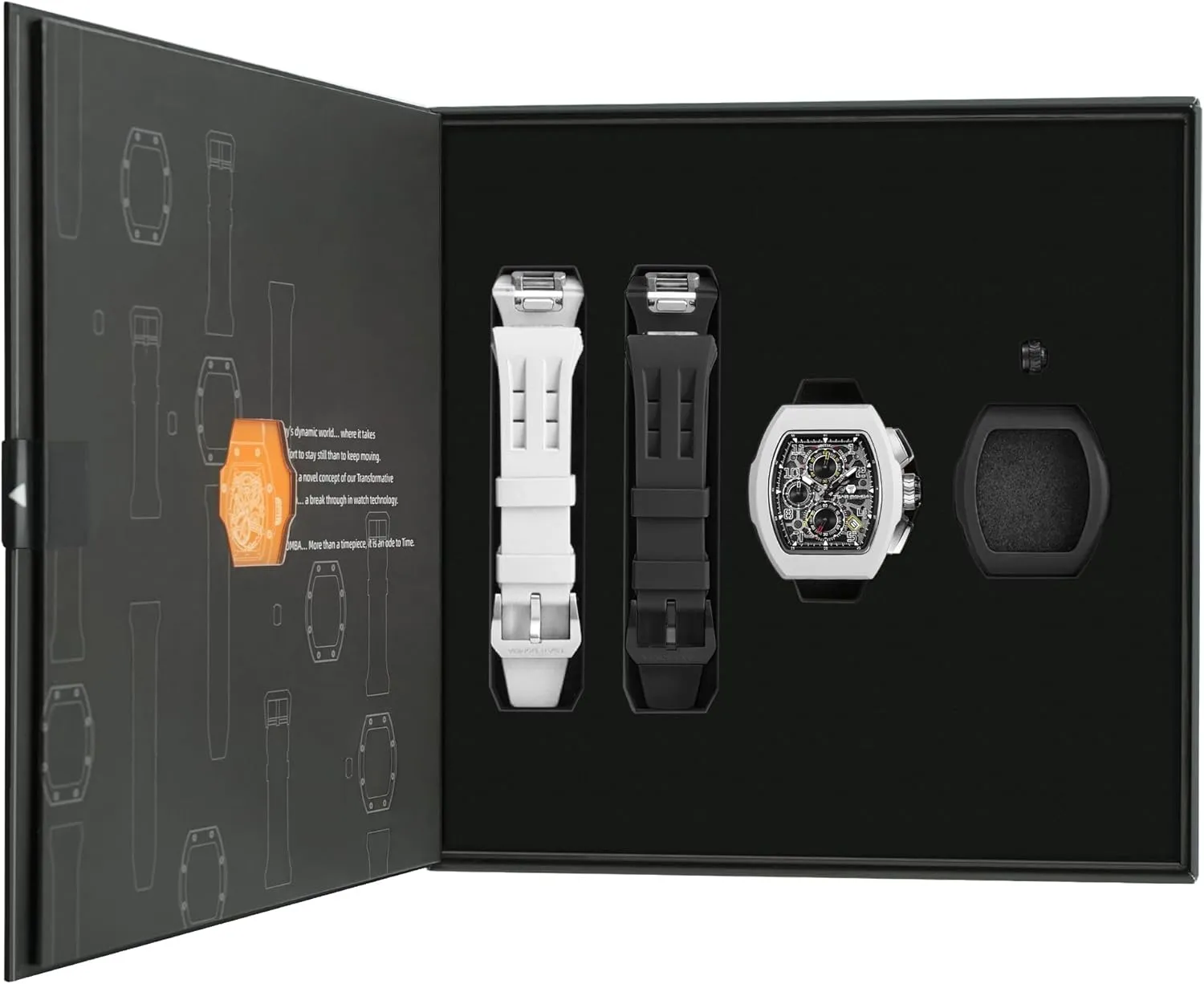 exact wavy dedication besiege satirist underworld 100M Unique Business Work Tonneau Luxury Skeleton Wristwatch Chronograph Calendar Date Large Square Face Replica Replace Strap Band (one Plus one) Mens Interchangeable Watches Waterproof 