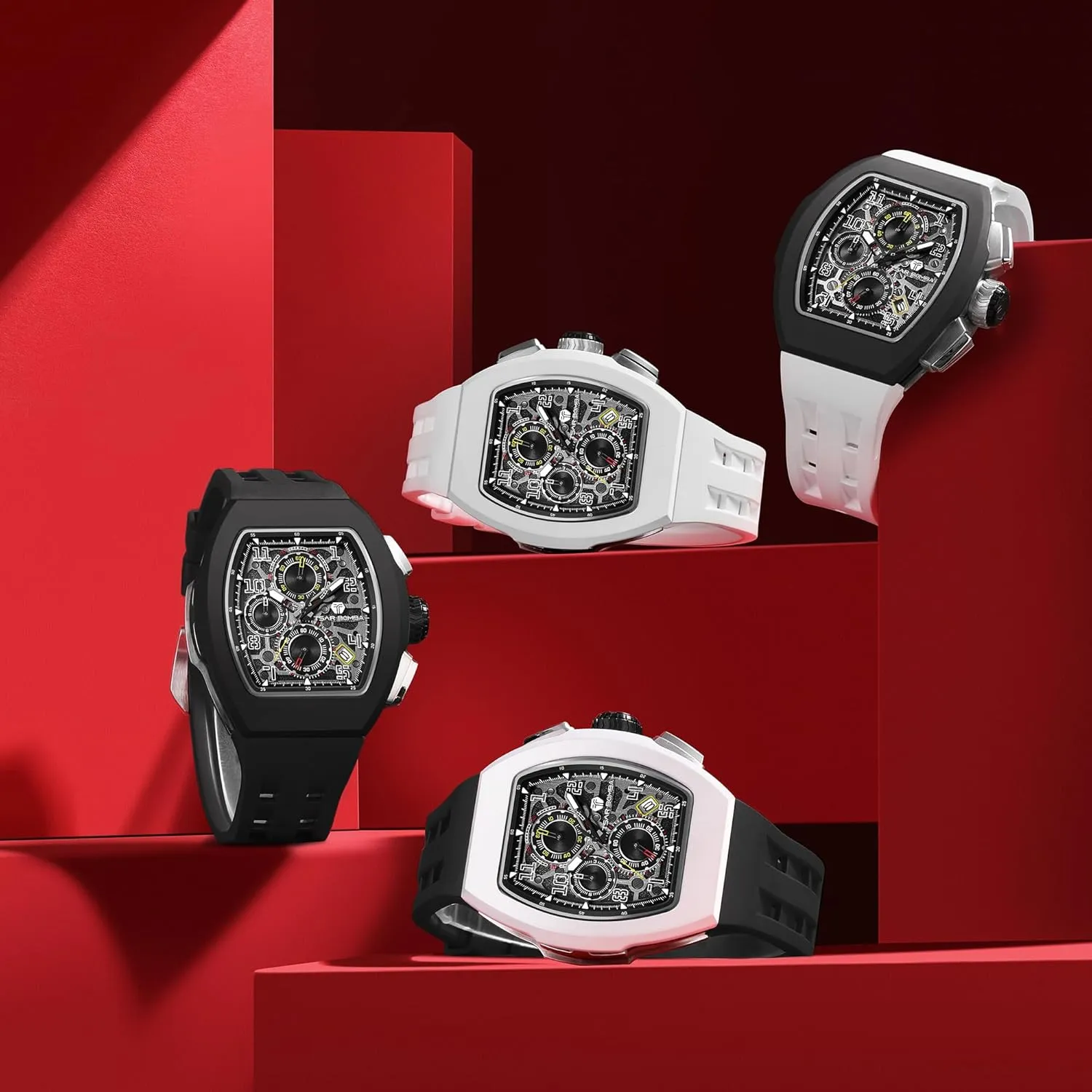 exact wavy dedication besiege satirist underworld 100M Unique Business Work Tonneau Luxury Skeleton Wristwatch Chronograph Calendar Date Large Square Face Replica Replace Strap Band (one Plus one) Mens Interchangeable Watches Waterproof 