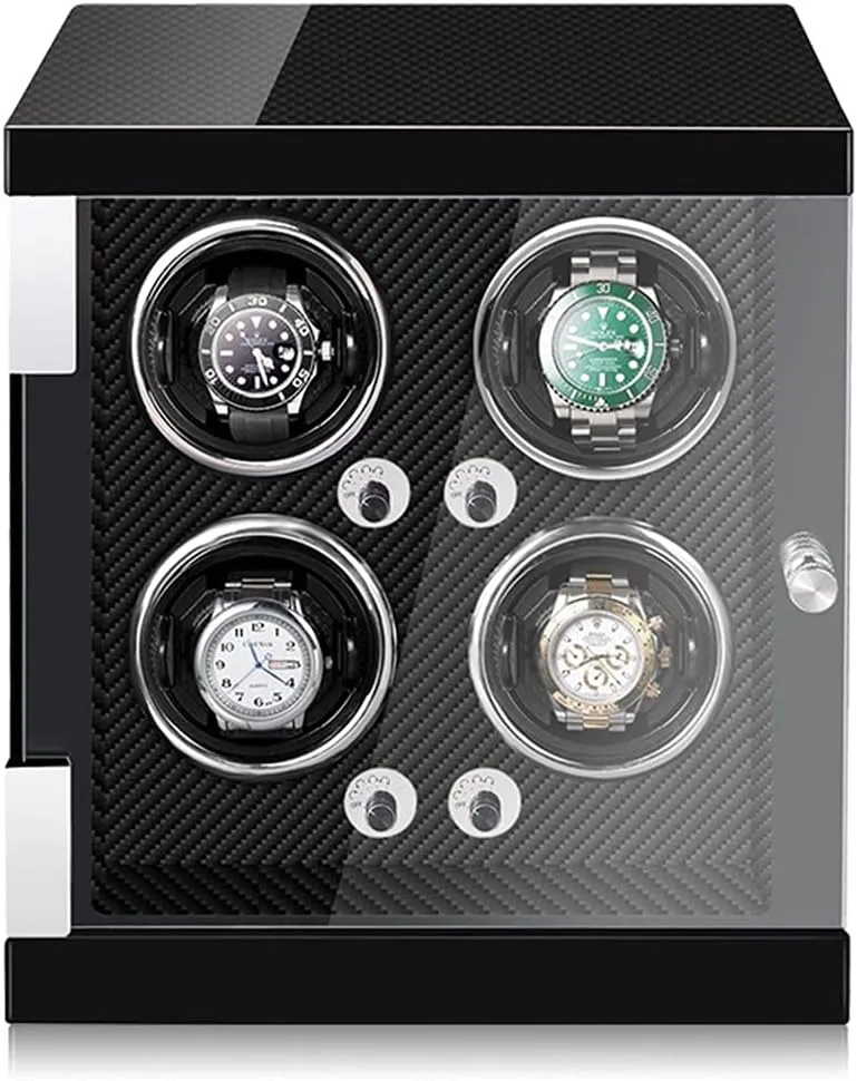 expertise Lady and Man Watches,Carbon Fiber-4 0 Watch Display Box High End Watch Winder for 4 Watches with Led Lights Quiet Motor Adjustable Watch Pillows Watch Rotator Box Fit 