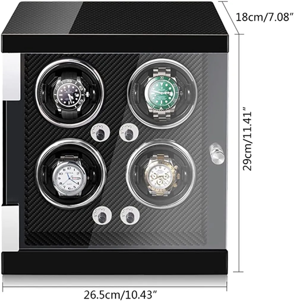 expertise Lady and Man Watches,Carbon Fiber-4 0 Watch Display Box High End Watch Winder for 4 Watches with Led Lights Quiet Motor Adjustable Watch Pillows Watch Rotator Box Fit 