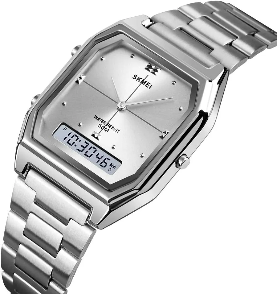 exponent secretin inn Stainless Steel LED Waterproof Dual Time Sport Casual Watches Gosasa Luxury Unisex Digital Analog Watch Women's Men's Square 