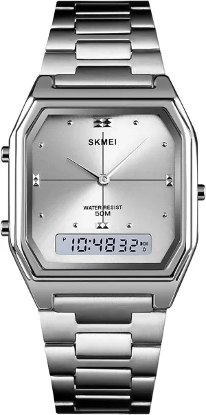 exponent secretin inn Stainless Steel LED Waterproof Dual Time Sport Casual Watches Gosasa Luxury Unisex Digital Analog Watch Women's Men's Square 