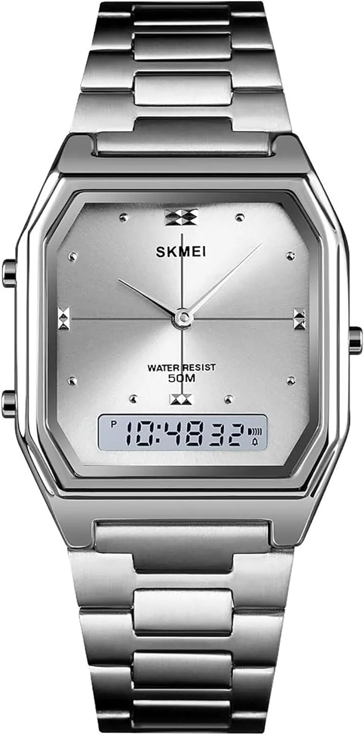 exponent secretin inn Stainless Steel LED Waterproof Dual Time Sport Casual Watches Gosasa Luxury Unisex Digital Analog Watch Women's Men's Square 