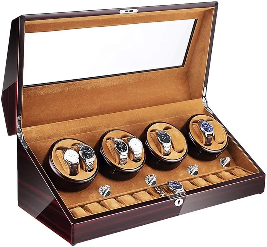 Exterior Large Capacity 4 Rotation Modes,F 8 12 Automatic Watch Winder Box with Led Illumination Quiet Motor Piano avenue Paint 