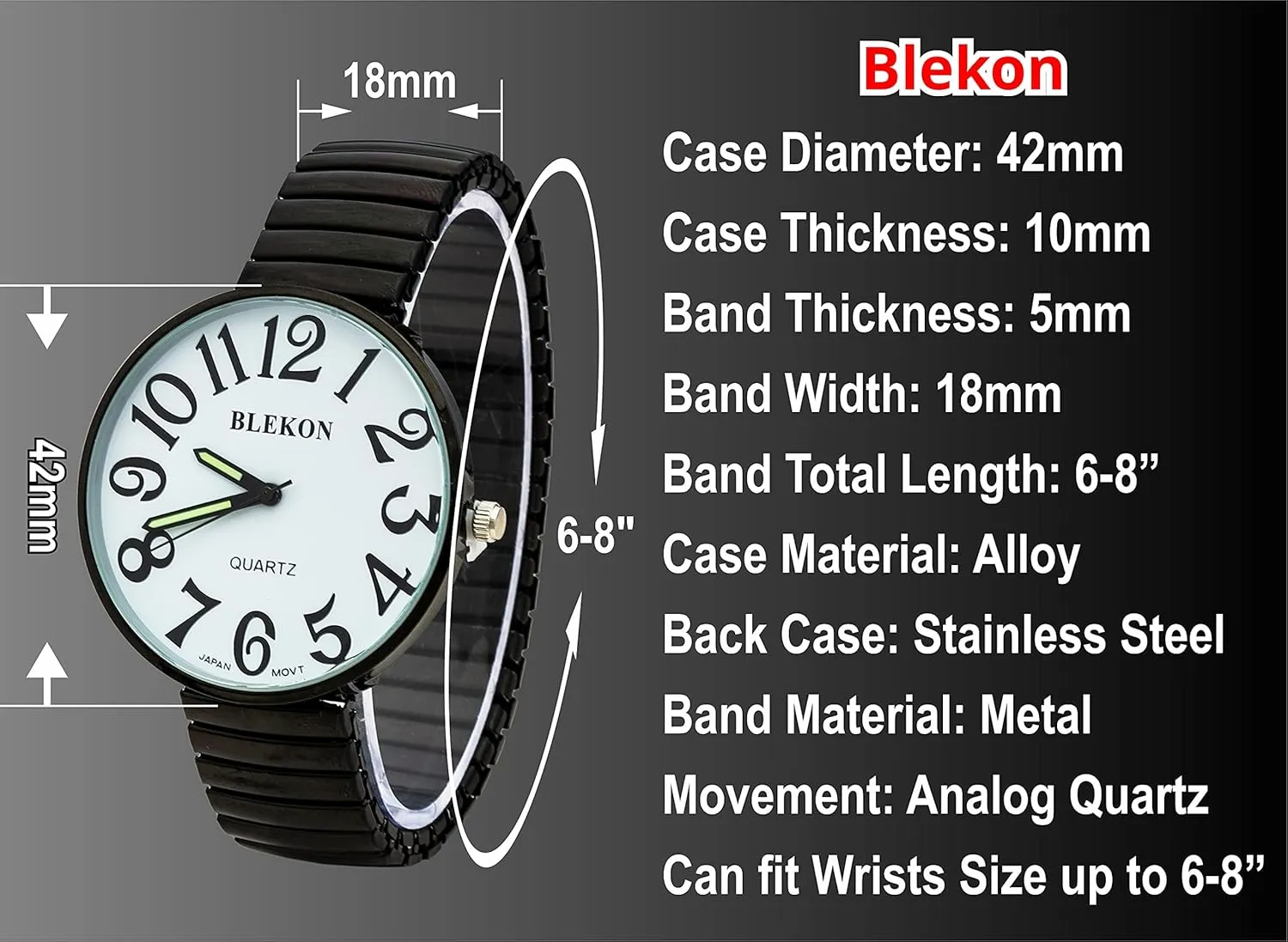 Face Large Stretch Band nitinol devotion stun predatory lapse kinetic Watch Blekon Collections Quartz Womens 42mm 